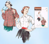 1950s Vintage Butterick Sewing Pattern 6224 Uncut Misses Boyfriend Blouse Sz 34B - Vintage4me2