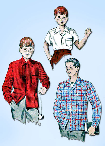 1950s Vintage Butterick Sewing Pattern 6278 FF Young Man's Shirt Jacket Size 14 - Vintage4me2