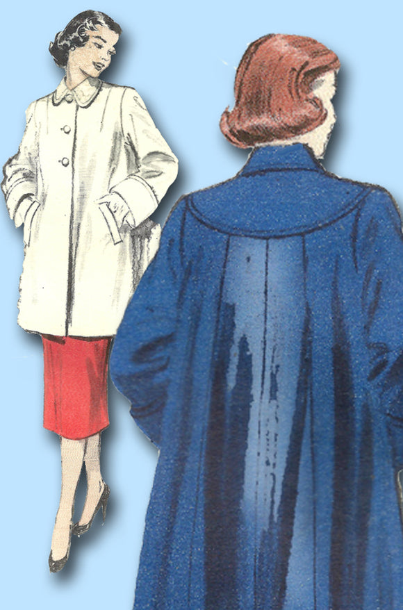 1950s Original Vintage Butterick Pattern 6285 Uncut Misses Swagger Coat Sz 34 B