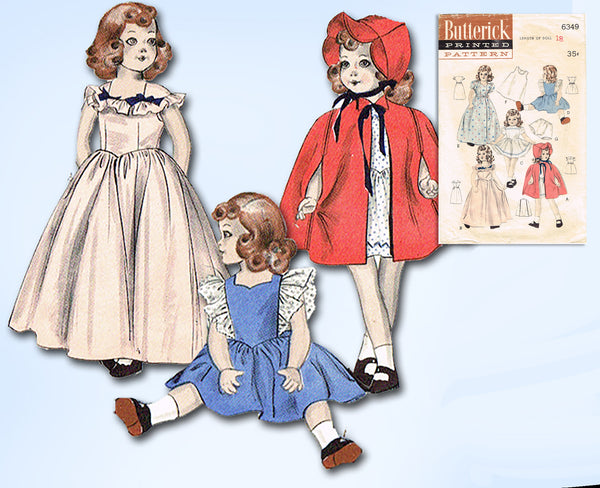 1950s Vintage Butterick Sewing Pattern 6349 for 18 inch Darling Doll Clothes