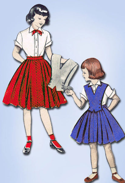 1950s Vintage Butterick Sewing Pattern 6387 Little Girls Skirt and Blouse Sz 10