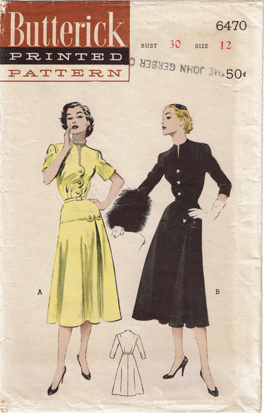 Butterick 6470: 1950s Stunning Misses Street Dress Sz 30B Vintage Sewing Pattern