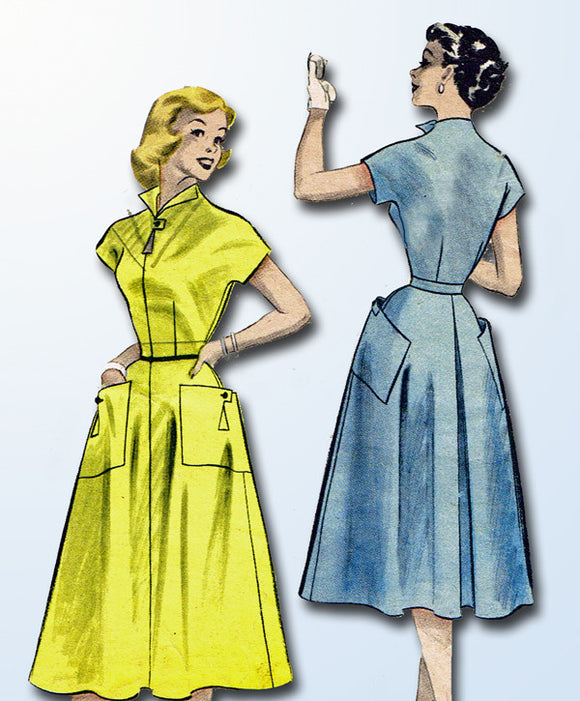 1950s Vintage Butterick Sewing Pattern 6479 Misses Day Dress w Cap Sleeves Sz 12