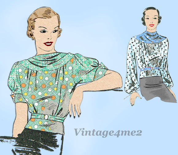 Butterick 6518: 1930s Stunning Misses Blouse Size 36 Bust Vintage Sewing Pattern