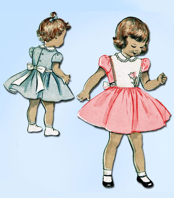 1950s Vintage Butterick Sewing Pattern 6597 Baby Girls Dress w Plastron Bib Sz 1 - Vintage4me2