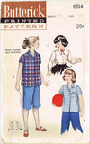 1950s Vintage Butterick Sewing Pattern 6614 Toddler Girls Blouse or Shirt Size 6