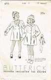 1930s Vintage Butterick Sewing Pattern 6711 Uncut Toddler Girls Coat Size 3