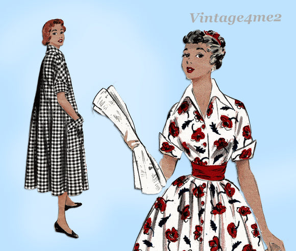 Butterick 6747: 1950s Easy Misses Housecoat or Duster 30B Vintage Sewing Pattern
