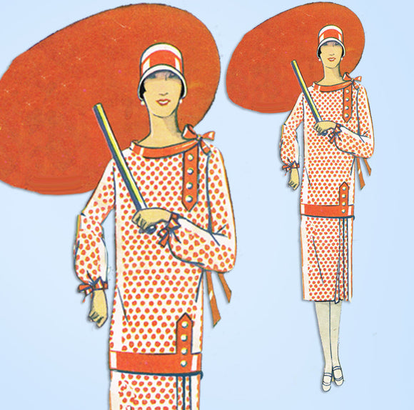 1920s Vintage Butterick Sewing Pattern 6787 Misses 2 Piece Flapper Dress Sz 34 B