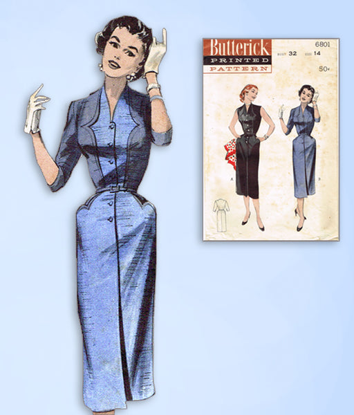 1950s Vintage Butterick Sewing Pattern 6801 Uncut Misses Sleeveless Dress Sz 32B
