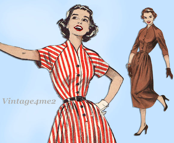 Butterick 6805: 1950s Uncut Misses Raglan Dress Sz 38 B Vintage Sewing Pattern