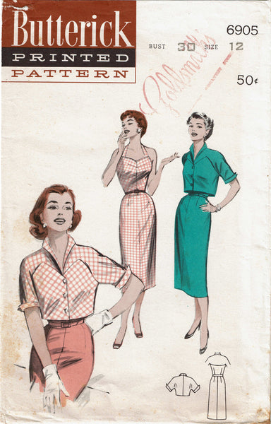 Butterick 6905: 1950s Rare MIsses Sun Dress & Topper 30 B Vintage Sewing Pattern