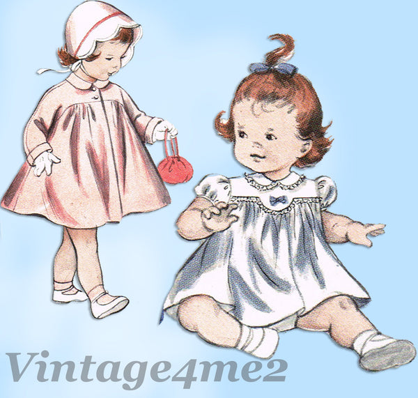 1950s Vintage Butterick Sewing Pattern 6930 Baby Girls Dress and Coat Size 3
