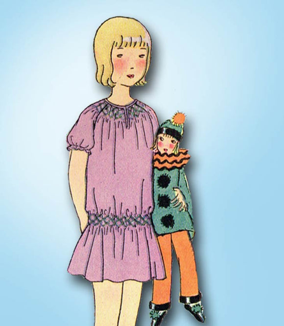 1920s Antique Butterick Sewing Pattern 6963 Girls Smocked Flapper Dress Size 10 - Vintage4me2