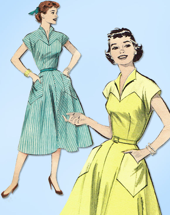 1950s Vintage Butterick Sewing Pattern 6980 Quick & Easy Misses Dress Sz 14 32 B