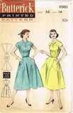 1950s Vintage Butterick Sewing Pattern 6980 Quick & Easy Misses Dress Sz 14 32 B
