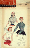 1950s Vintage Butterick Sewing Pattern 6985 Misses Shirtwaist Blouse Size 12 30B - Vintage4me2