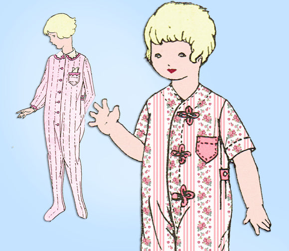  1920s Antique Butterick Sewing Pattern 6993 Toddlers Pajamas with Hood Size 2 - Vintage4me2