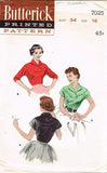 1950s Original Vintage Butterick Sewing Pattern 7025 Uncut Misses Blouse Sz 34 B