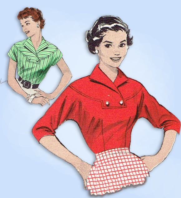 1950s Original Vintage Butterick Sewing Pattern 7025 Uncut Misses Blouse Sz 34 B