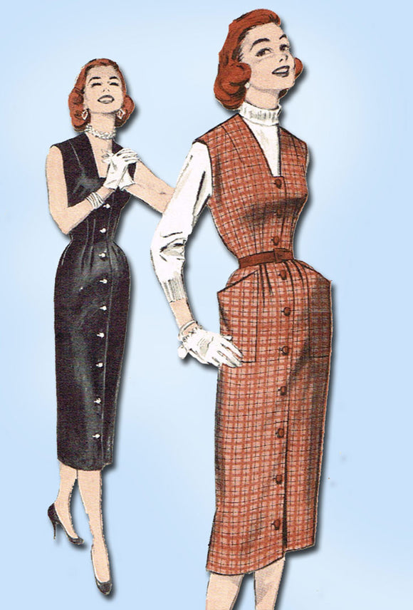 1950s Vintage Butterick Sewing Pattern 7049 Easy Misses Jumper Dress Size 14 32B