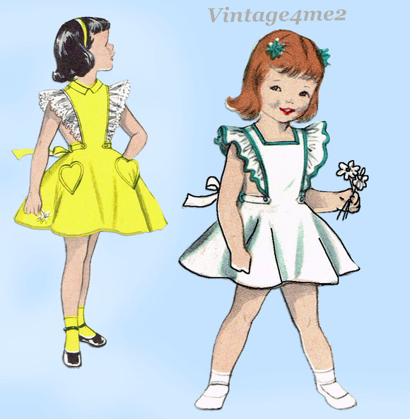 Butterick 7230: 1950s Easy Uncut Girls Pinafore Dress Sz4 Vintage Sewing Pattern