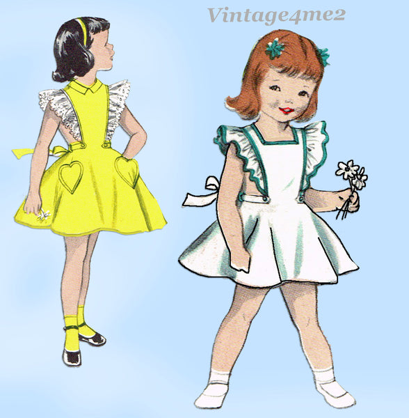 Butterick 7230: 1950s Easy Uncut Girls Pinafore Dress Sz4 Vintage Sewing Pattern