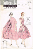 1950s Vintage Butterick Sewing Pattern 7278 Misses Dress & Swagger Coat Sz 30 B