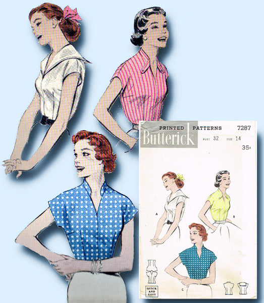 1950s Vintage Butterick Sewing Pattern 7287 Easy Misses Sailor Blouse Size 32 B