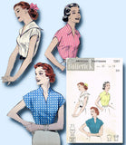 1950s Vintage Butterick Sewing Pattern 7287 Easy Misses Sailor Blouse Size 32 B
