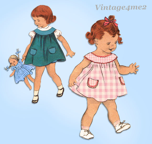 1950s Vintage Butterick Sewing Pattern 7295 Darling Baby Girls Dress Size 1