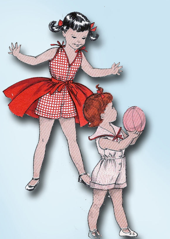 1950s Vintage Butterick Sewing Pattern 7371 Toddler Girls Coveralls & Skirt Sz6