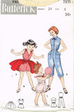 1950s Vintage Butterick Sewing Pattern 7371 Toddler Girls Coveralls & Skirt Sz6