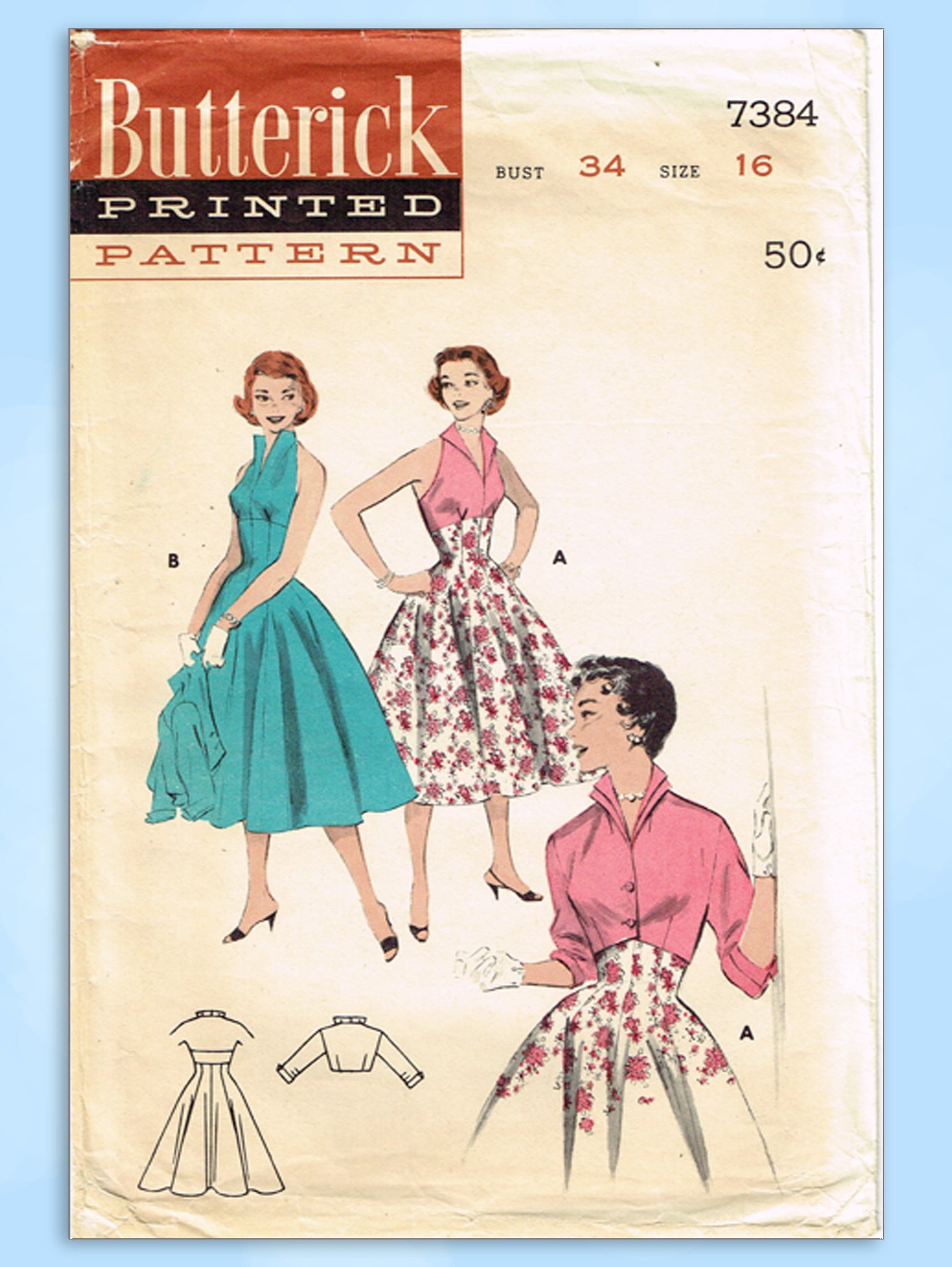 1950s Vintage Butterick Sewing Pattern 7384 Uncut Misses Halter Dress Vintage4me2 1950s Vintage Butterick Sewing Pattern 7384 Uncut Misses Halter Dress Vintage4me2