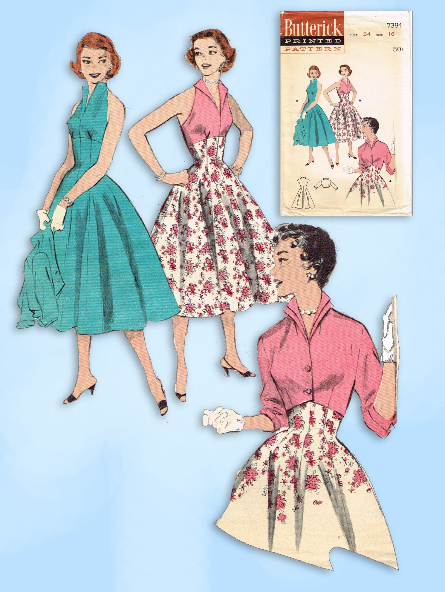 1950s Vintage Butterick Sewing Pattern 7384 Uncut Misses Halter Dress –  Vintage4me2