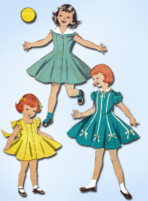 1950s Vintage Butterick Sewing Pattern 7594 Toddler Girls Sun Dress Size 6 24B