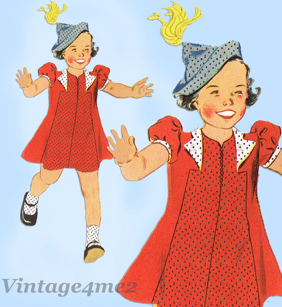 Butterick 7619: 1930s Cute Toddler Girls Dress Size 5 Vintage Sewing Pattern - Vintage4me2