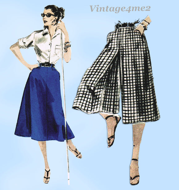 1950s Vintage Butterick Sewing Pattern 7643 Misses Skirt or Culottes Size 28 W