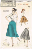 1950s Vintage Butterick Sewing Pattern 7643 Misses Skirt or Culottes Size 28 W