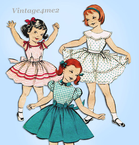 1950s Vintage Butterick Sewing Pattern 7695 Toddler Girls Party Dress Size 4