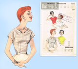 Butterick 7772: 1950s Misses Easy Blouse Size 30 Bust Vintage Sewing Pattern