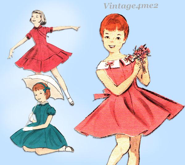 1950s Vintage Butterick Sewing Pattern 7834 Toddler Girls Party Dress Size 6