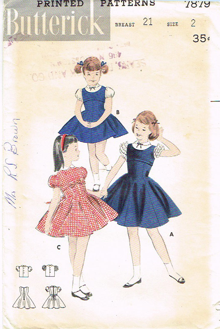 1950s Vintage Butterick Sewing Pattern 7879 Baby Girls Empire Waist Dress Size 2 1950s Vintage Butterick Sewing Pattern 7879 Baby Girls Empire Waist Dress Size 2