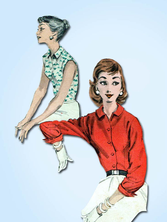 1950s Vintage Butterick Sewing Pattern 7961 Uncut Misses Easy Blouse Size 14 34B