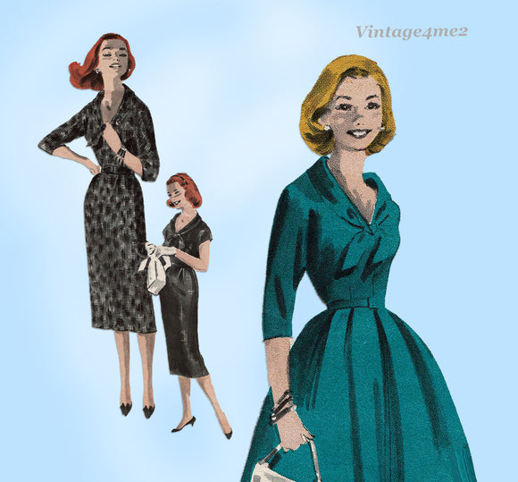 Butterick 8053: 1950s Dress w Thin or Full Skirt Sz 32 B Vintage Sewing Pattern