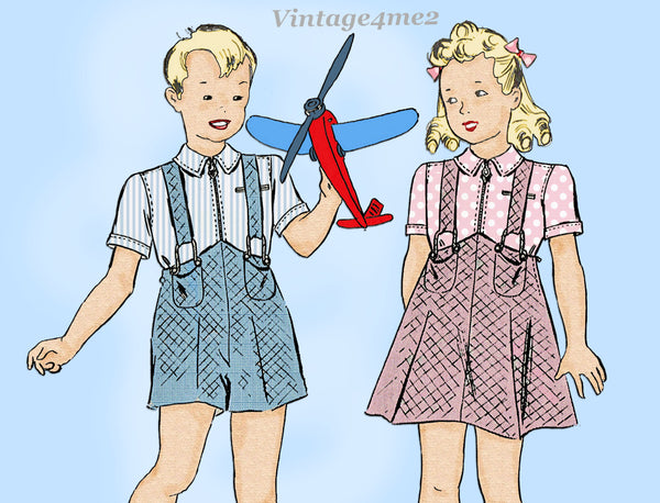 Butterick 8075: 1930s Cute Toddler Twins Suit Size 5 Vintage Sewing Pattern
