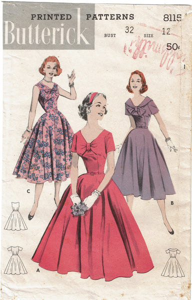 butterick vintage dress patterns Butterick 8115: 1950s Stunning Misses Cocktail Dress 32 B Vintage Sewi – Vintage4me2