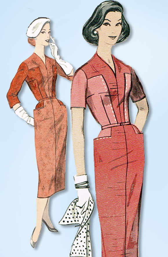 1950s Original Vintage Butterick Pattern 8218 Uncut Misses Slender Dress Sz 36 B