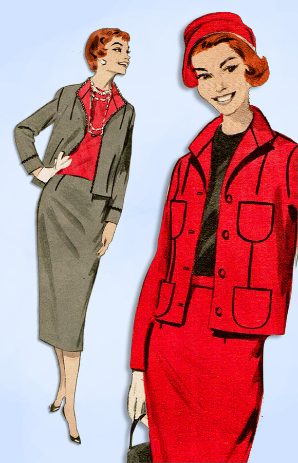 1950s Original Vintage Butterick Pattern 8318 Uncut Misses Suit Size 32 Bust