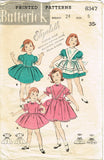 1950s Vintage Butterick Sewing Pattern 8347 Toddler Girls Dress & Pinafore Sz 6